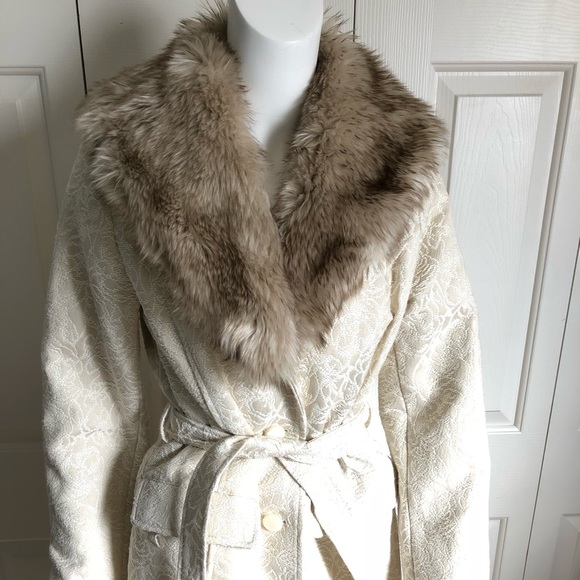 Xhilaration Jackets & Blazers - BROCADE CREAM FAUX FUR COAT